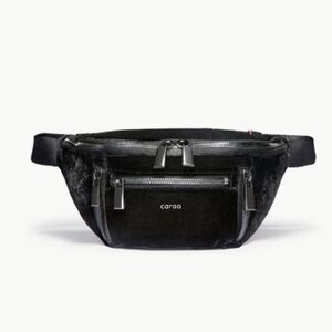 NWT Caraa X Free People Black Velvet Fabrication Sling Belt Bag Fanny Pack Small